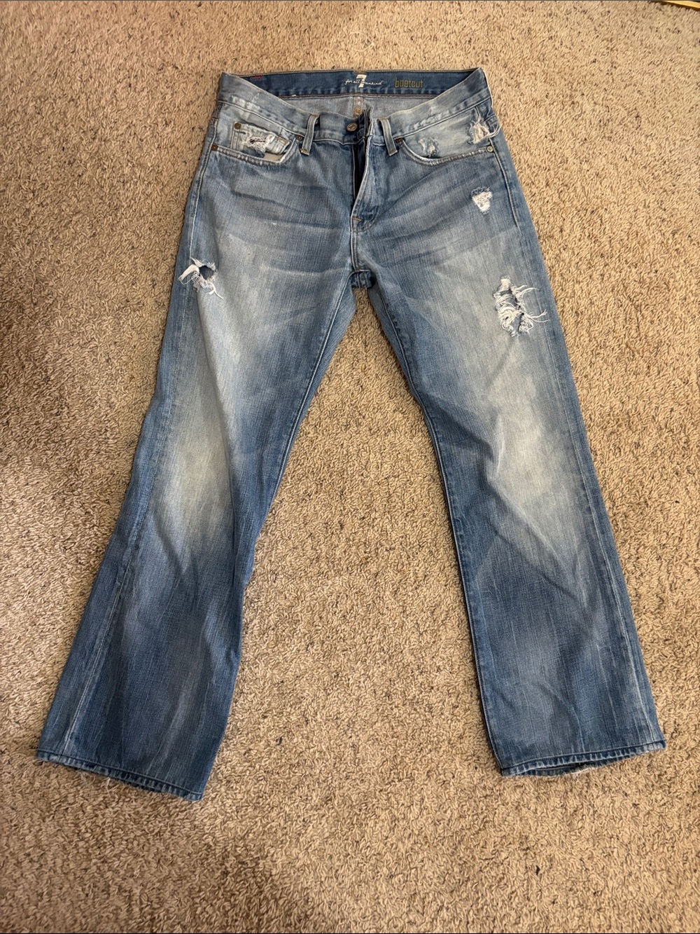 Women’s 7 for all mankind boot cut jeans made in the USA distressed fade